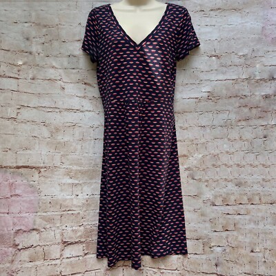 Boden Navy Blue Penelope Red Pink Lip Short Sleeve Jersey Dress Size 8 LONG  | eBay