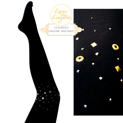 GINGER TIGHTS by Wolford X Agent Provocateur L gold black mit Glitzer Steinchen