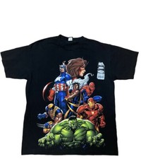 NEW VINTAGE Y2K Marvel Shirt Mens Large Black Mad Engine Hulk Iron Man Wolverine
