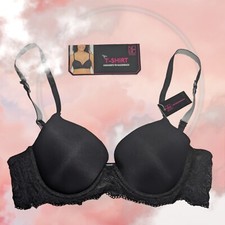 NO BOUNDARIES Black T-Shirt Bra CONVERTIBLE To Racerback PADDED 32C Women's