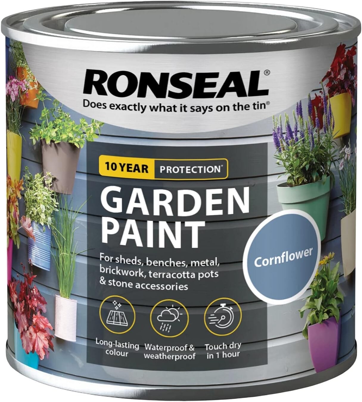 Ronseal Garden Paint Metal Wood Brick Stone Shed Furniture 250ml - Cornflower