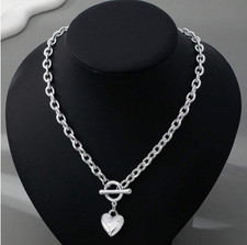 Zara silver new chunky linked  links toggle necklace chain with heart T Bar sale