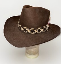 Vintage Stetson 3X Beaver Brown Western Hat w/ Patterned Hatband  Feather
