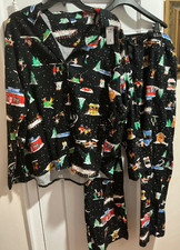 Old Navy Flannel 2 PIECE Pajama Set Christmas Holiday Black FLANNEL SZ m 2X NWT