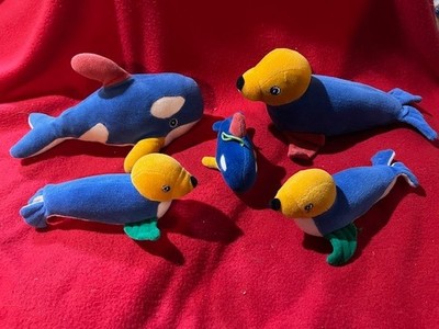 Lot of 5 Sea Animal Plush Seal Orca Dolphin Stuffed Toys Easter Basket Stuffers
