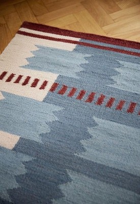 Blue Scandinavian Swedish Kilim Tile Handmade Flat weave Boho Large Area Rug