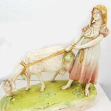 Jugendstil Biskuitporzellan Mädchen Figur junge Frau Biskuit Porzellan Ziege