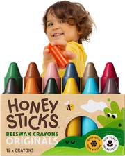 100 Pure Beeswax Crayons 12 Pack - Non Toxic Crayons for Toddlers 1-3, Safe f