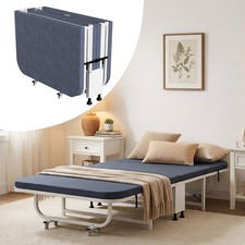 Twin Size Folding Bed wih Mattress, 75" x 31" Rollaway Bed, Linen Portable Bed
