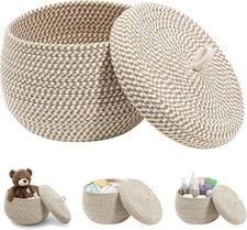 Round Storage Basket with Lid 9" Woven Decor Box Living Room Table Easter Basket