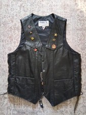 Vintage PARK V Mens Motorcycle Vest 40 LEATHER pins chain Eagle Embroidered