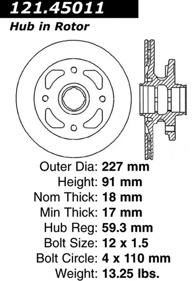 Rotor de freno estándar Centric Parts 121.45011 C-Tek para 84-85 Mazda RX-7 Foto 3 de 4
