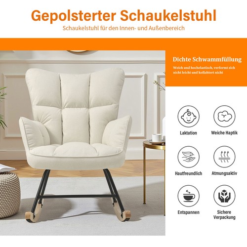Schaukelsessel Schaukelstuhl Relaxsessel Armlehne Gepolsterter Sessel Holzkufen - Bild 3 von 7