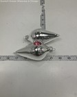 Vintage 3 pc. Set of Silver & Red Reflector Indent Teardrop Glass Tree Ornaments — photo 2