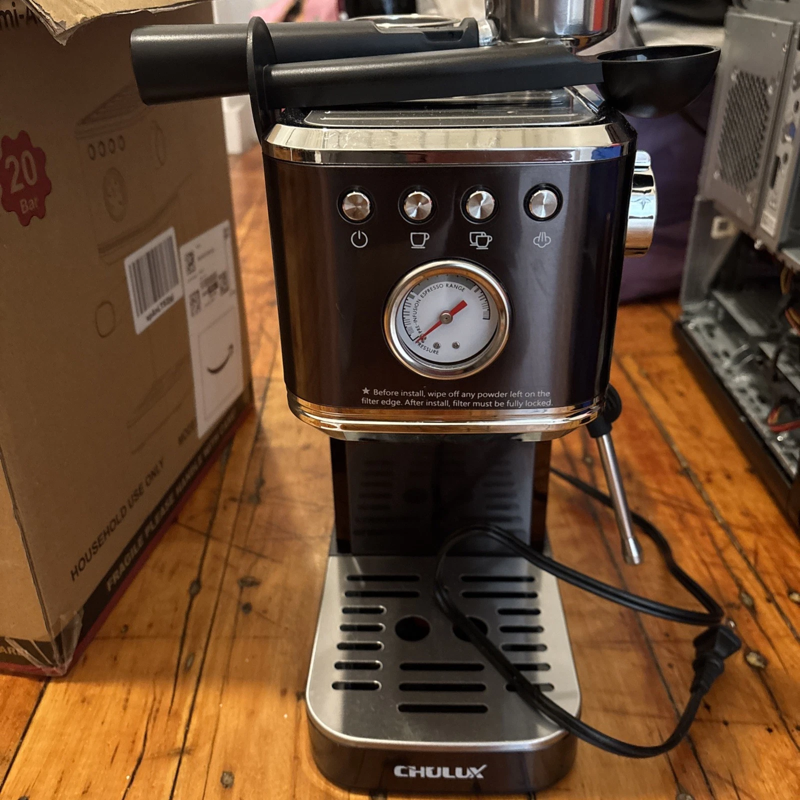 CHULUX Slim Espresso Coffee Machine JH-C5010 w/ Milk Frothier Steam Wand 20 Bar