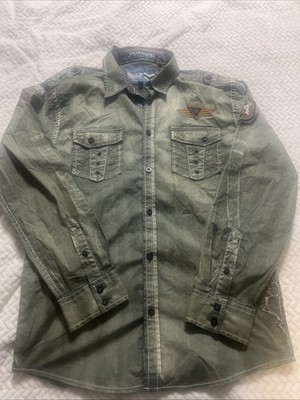 Roar Aviation Edition Button Down Shirt Patches Mens Large