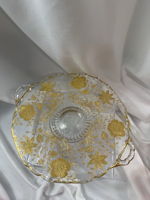 Cambridge Floral pattern Gold Accented Glass 8  Dish Tray