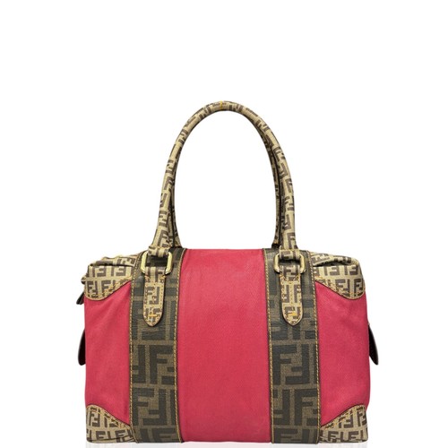 Fendi Boston Bag Brown Red Canvas Ff (qy042326b2)