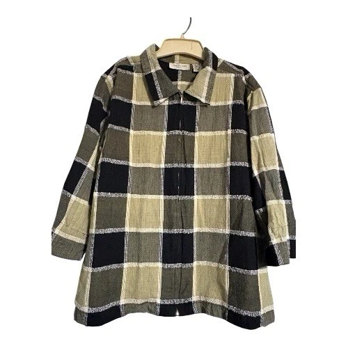 Camisa Top Vintage Lemon Grass Para Mujer Talla 20W Cuadros Manga 3/4 Cremallera Negra/Amarilla Foto 4 de 4