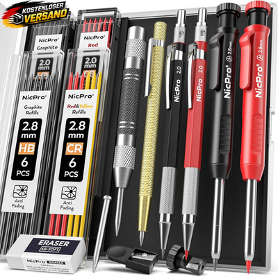 Tischler Bleistift Set mit Minen Anspitzer und Körnerwerkzeug für Holz Bauarbeit