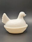Vintage Hen Chicken on Nest White Milk Glass Basket Weave Bowl 3 1/2" x 3 1/4"