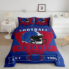 Buffalo Football Comforter Set, King Size Bedding for Fans, Red  Blue