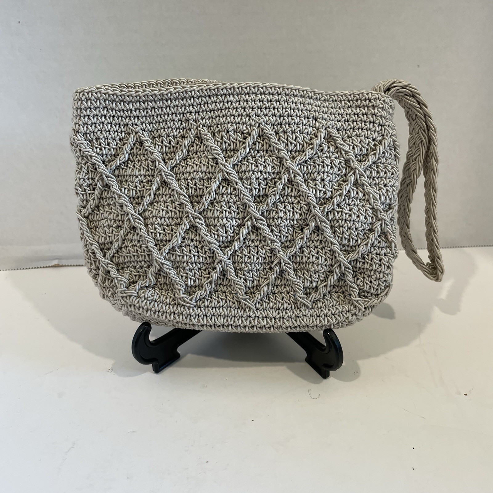 Crocheted Wristlet Purse Boho Chic Oatmeal CottageCore Kathie Lee Collection