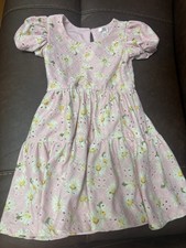 Girls Size 4 Pink Floral Fit Flare Dress Puff Sleeve Short Sleeve Knee