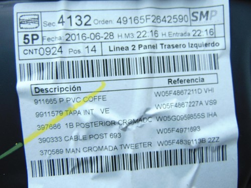 Seat Leon Left Passenger N/S Rear Door Panel Card 5F4867133 MK3 2012-2020U - Picture 5 of 8