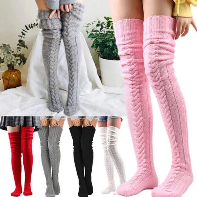 Damen Kniestrümpfe Winter Overknee Strick Strümpfe Socke Warm Dick Stiefelsocken - Bild 3 von 4