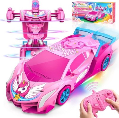 Unicorn RC Transform Car for Girls 360 Rotation Robot Toy w/ Rainbow Eyes