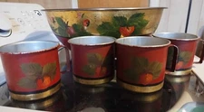 Vintage tin Toleware hand painted strawberry themed set