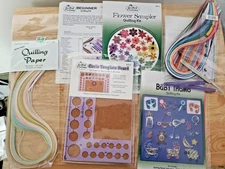 Lot of Quilling Paper Strips, Design Books, Tools, Circle Cork Mat
