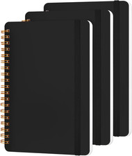 3 Pack Small Spiral Notebooks 5x7 with Strap, Black Journal for Note Taking