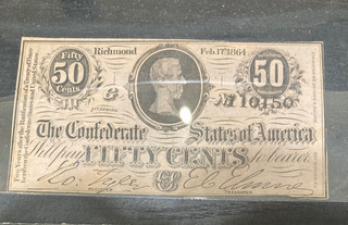 Confederate States Of America 50 Cents Note Currency 1864 Paper Money