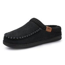Slippers for Men Memory Foam Indoor Outdoor Moccasin House Shoes 9-10 Black