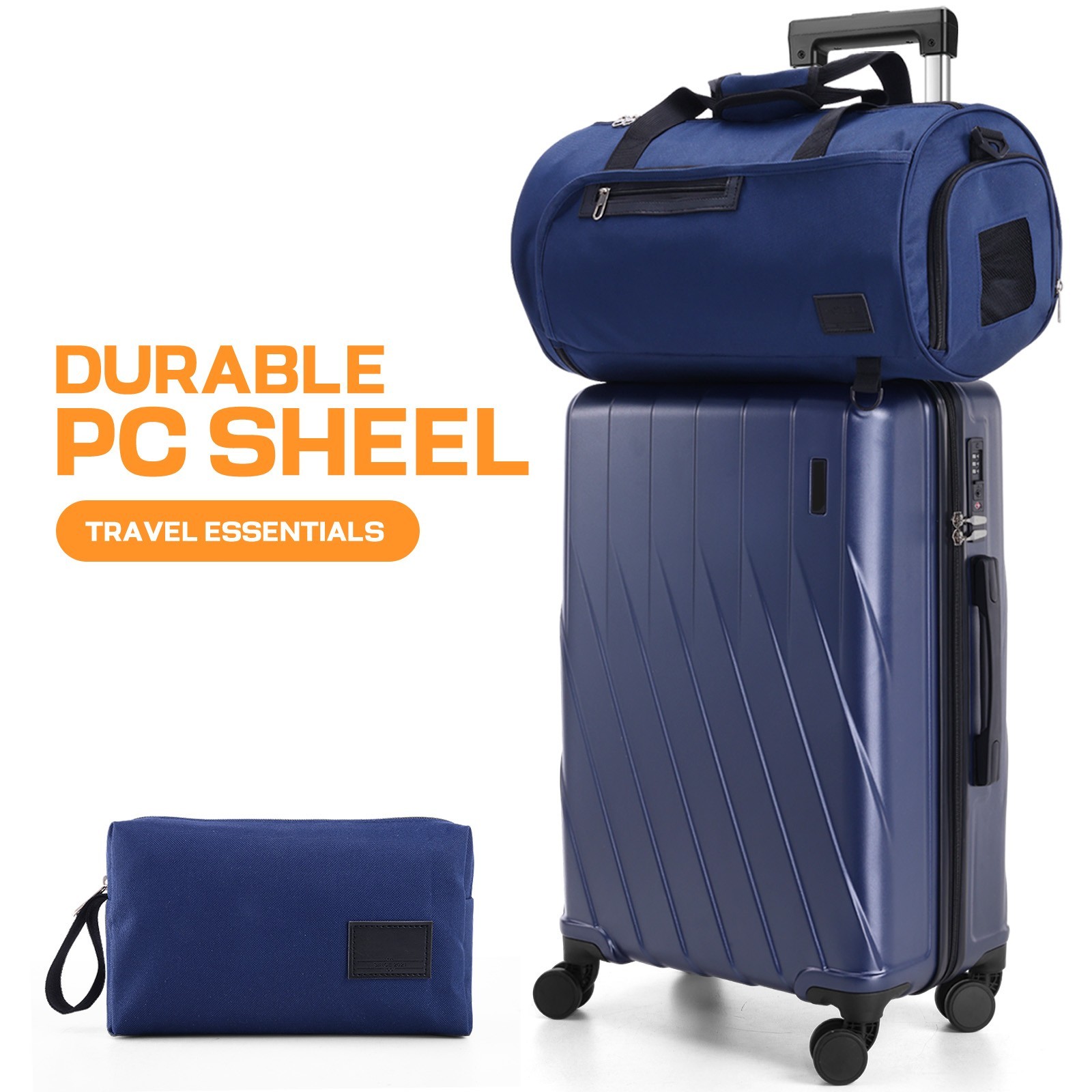 Set 100% Pc Hard Shell Large Checked Travel Suitcase Lightwe