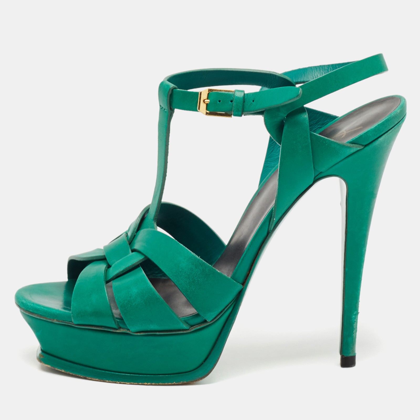 Sandali omaggio Saint Laurent in pelle verde taglia 40