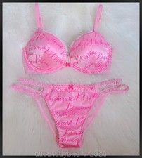 2pc Vintage VICTORIA'S SECRET Fashion SHOW String Bikini PANTY Bra Set Satin 32D