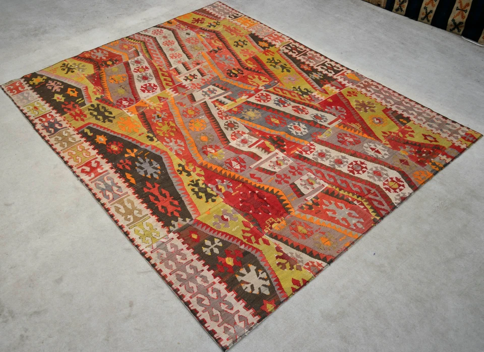 Alfombra Turca Patchwork 61" x 76" Hecha de Kilims Antiguo Tejido a Mano 155 x 192 cm Foto 3 de 4
