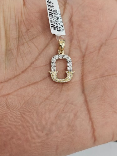 Real Natural Diamond 10kt Yellow Gold Two-tone fanuc style initial Pendant A-Z - Picture 54 of 70