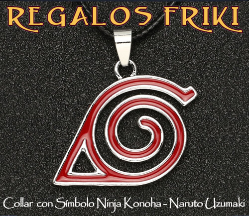 COLGANTE COLLAR CON SÍMBOLO NINJA KONOHA - NARUTO UZUMAKI - Cordel negro 50 cmts
