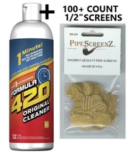 Formula 420 Pipe Cleaner 12 oz Pyrex Metal Glass Ceramic +100 1/2" BRASS SCREENS