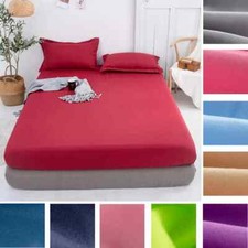 Fitted Sheet Solid Color Bed Sheets Single Double Queen Size Mattress Cover 1PCS