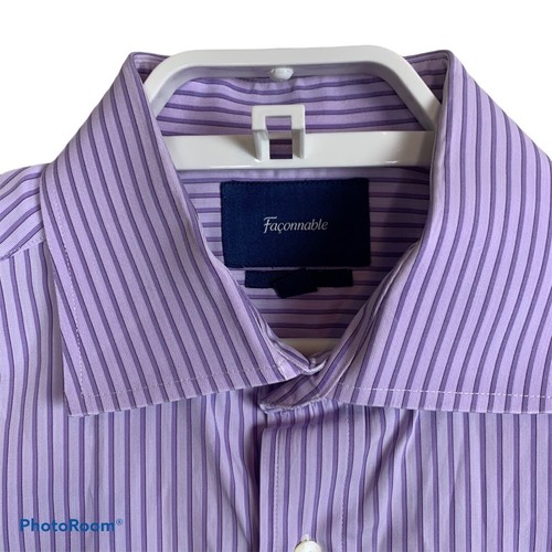 Faconnable Club Mens 16 Lavender Purple Striped Long Sleeve Button Down Shirt - Picture 2 of 7