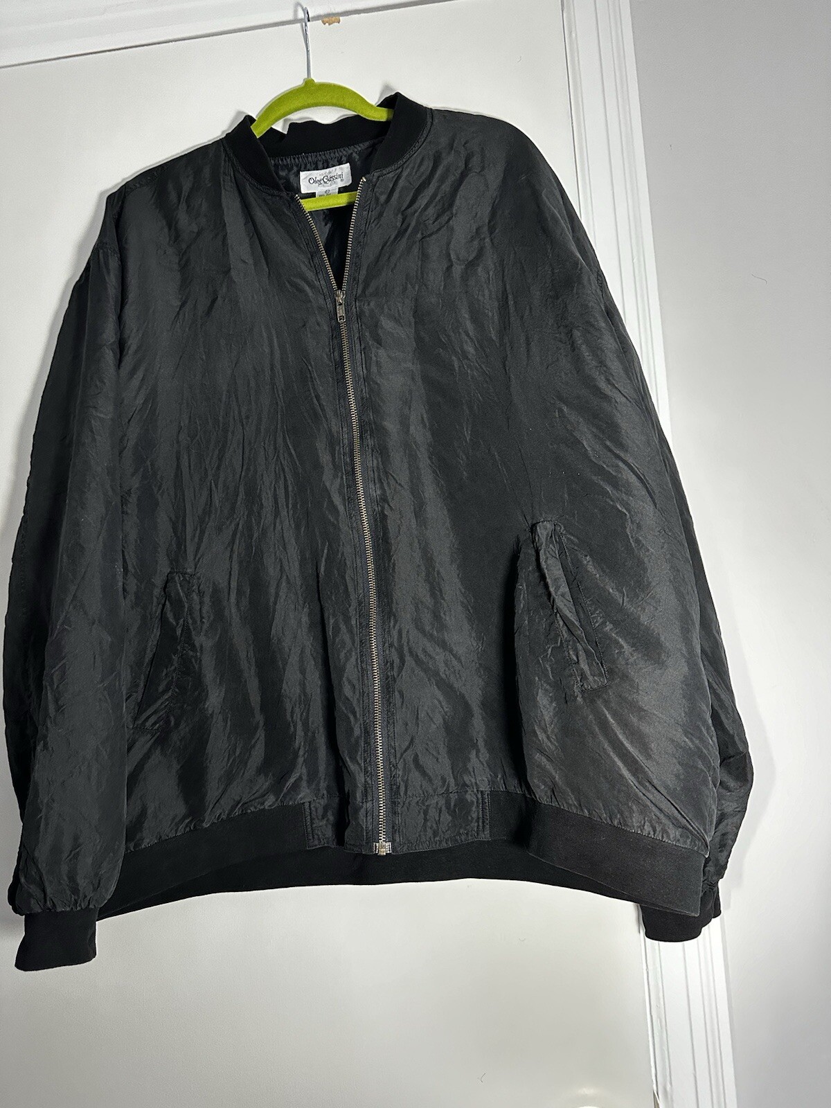 Vintage 90’s Y2K Oleg Cassini Dusty Black Silk Bomber Jacket Men's. Size 2X.