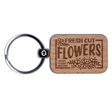 Fresh Cut Flowers Engraved Wood Rectangle Keychain Tag Charm
