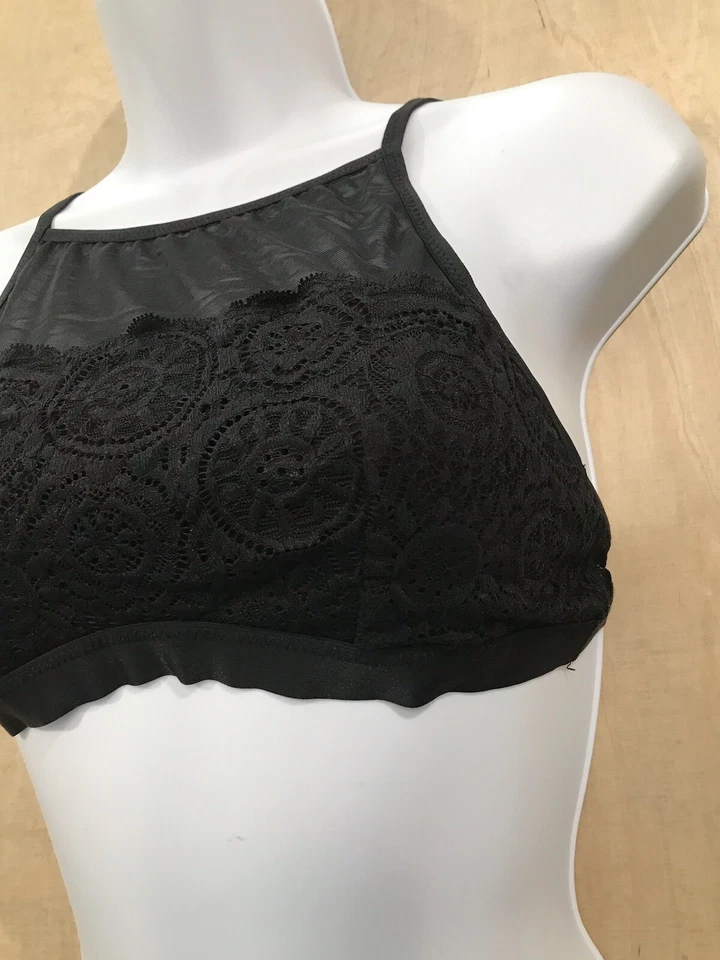 Sujetador bralette inalámbrico de encaje sin relleno Aerie para mujer talla mediana negro Foto 3 de 4