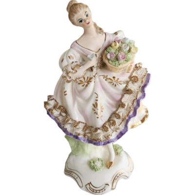9'' Wales Flower Girl Lace Porcelain Figurine Japan