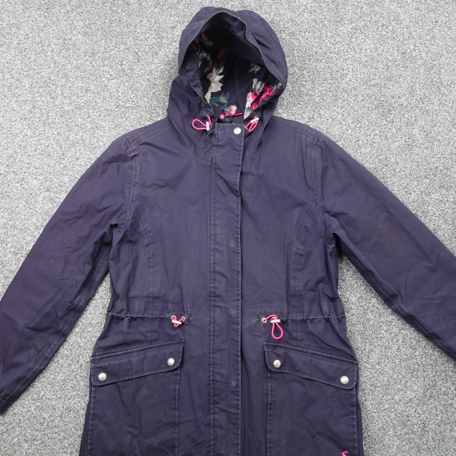 Joules Raintcoat Jacket Womens 12 Blue Rainplain Coat Waterproof Hooded Long